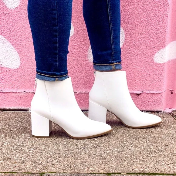 White Vegan Leather Ankle Boots - Picture 4 of 7